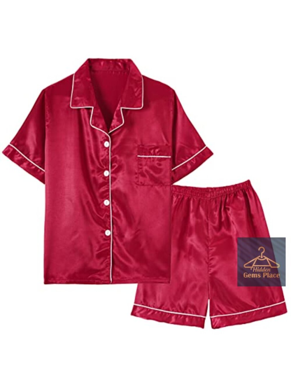 Unisex Kids Satin Pajama Set Classic Button Down 2pc Sleepwear